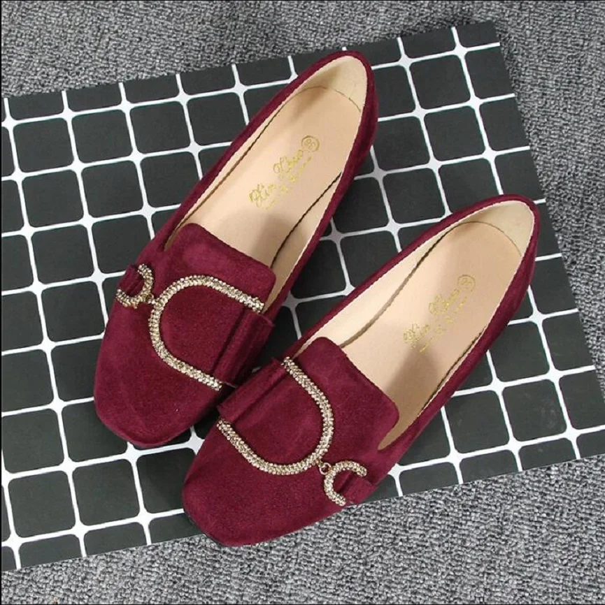 New 2023 Spring Ladies Shoes Square Toe Metal Buckle Flat Shoes shallow mouth woman Ballet Flats Big size-41-44
