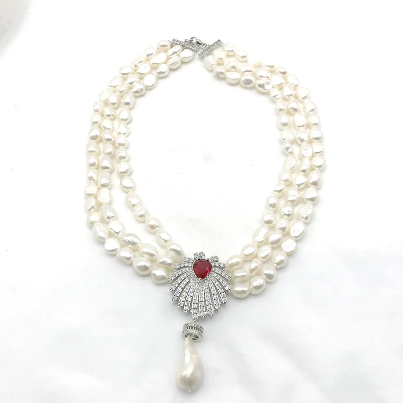

Handmade 3 Layers Freshwater Pearls Beads Sweater Necklace