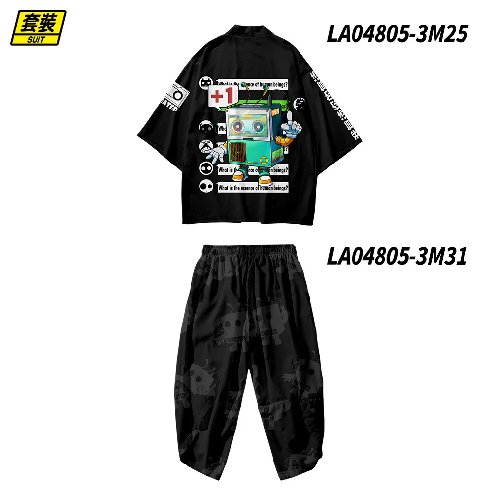 Kimono Suit Man Japanese Clothes Yukata Male Samurai Costume Haori Obi Beach Kimono Cardigan And Pant Streetwear Jacket