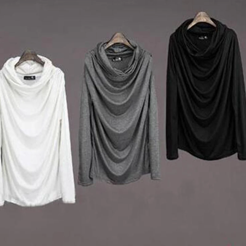 Men's T-Shirts Spring And Autumn Wear Korean Version Men's Long Sleeves Stacked Collar T-Shirts Pleated Neck Long Sleeve Trend