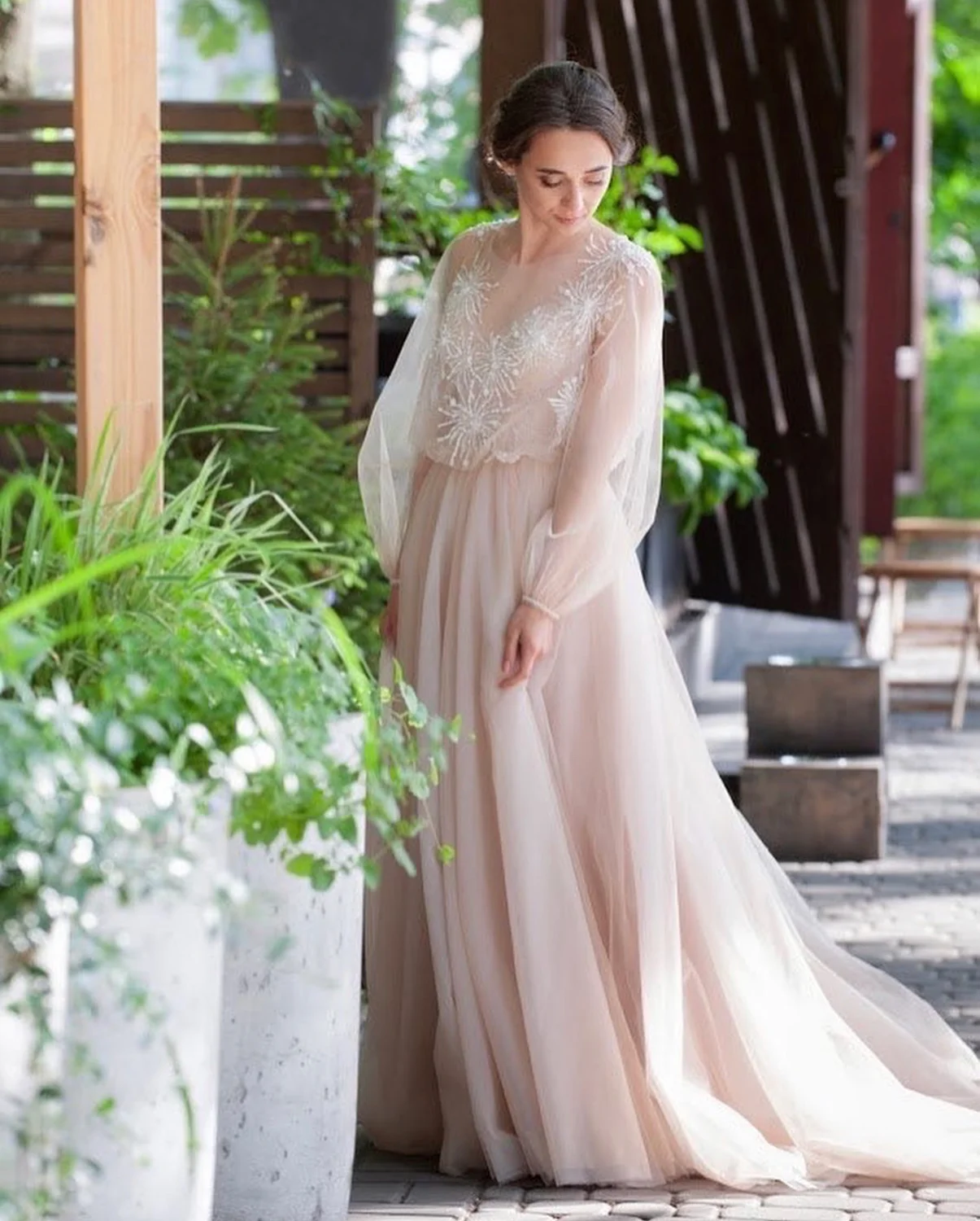 Boho vestido de casamento a linha o pescoço lanterna manga ilusão tule rendas apliques lantejoulas trem varredura vestido de noiva novo personalizado