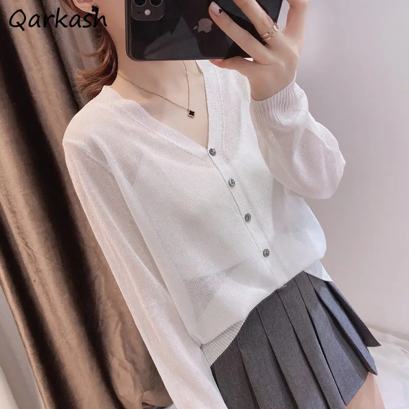 

Cardigan Women Thin Summer Simple Korean Style Elegant Comfortable Knitting Chic Sweater All Match Soft Single Breasted Slim Ins