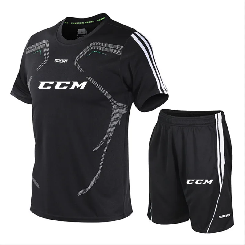 Men's T-shirt + Shorts Set Summer Breathable Casual T shirt Running CCM Set Fashion Harajuku Printed Male Sport Suit 2021 New