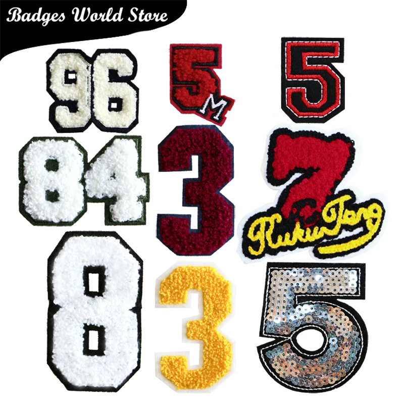 

2 Pcs Various Arabic numerals sequin Towel embroidery icon Iron on Patch for Clothing DIY Strip Patchwork Stickers Custom Badges