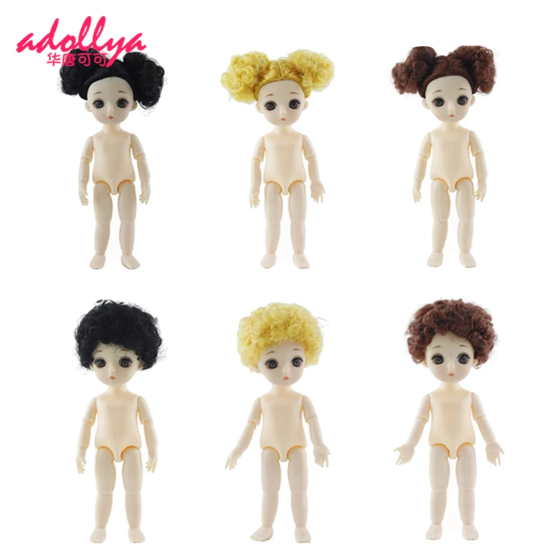 Adollya BJD Doll Body 16cm Naked Ball Jointed Swivel Doll Mushroom Head 13 Movable Joints 3D Eyes 1/12 BJD Dolls