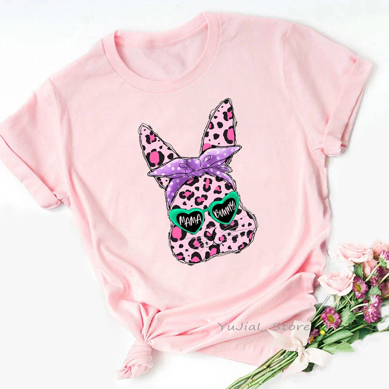 

Cool Mama Bunny Graphic Print Tshirt Women Clothes 2024 Pink Leopard T Shirt Female Summer Tops Tee Shirt Femme Dropshipping