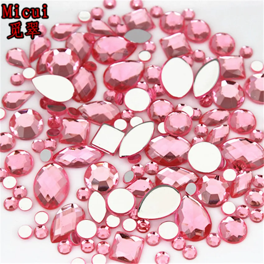 22g About 300pcs Mixed Shape Sizes Acrylic Rhinestones 3D Nail Art Crystal Stones Non Hotfix Flatback Craft DIY Decorations MC38