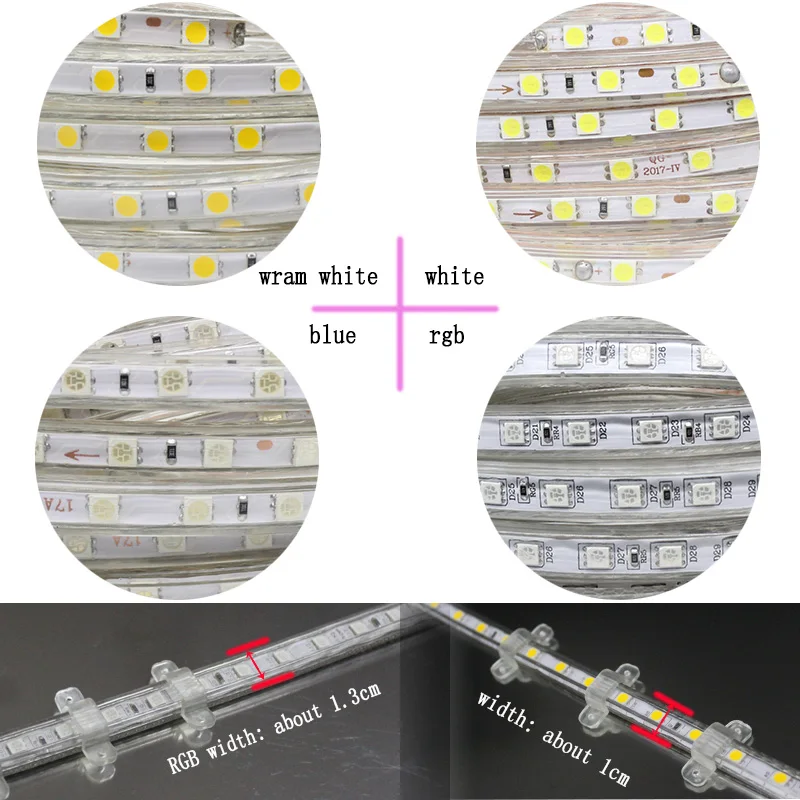 SMD 5050 AC 220V taśma LED wodoodporna biała taśma Led ciepły biały niebieski pasek Led 220v listwy RGB Led możliwość przyciemniania Led 50M 100M