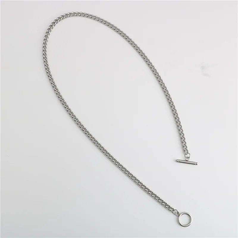 Fashion Side Chain One Word Buckle Stainless Steel Necklace Men And Women All-match Chain Hot Sale