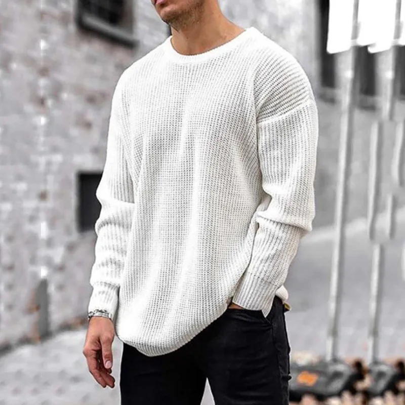 

Kintting Sweater Men Casual Fashion Long Sleeve Solid Wool Autumn Winter Loose Large Size Elasticity Male Pullover