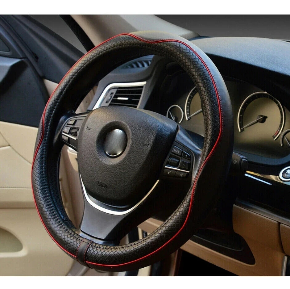 Coprivolante universale per auto da 38cm treccia in vera pelle per volante Cowhide Car volante Wrap