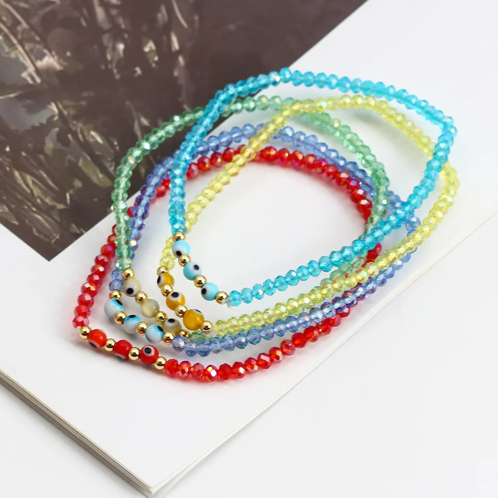 Lucky Eye Multi Color Crystal Bead Strand Bracelet Adjustable Turkish Evil Eye Bead Bracelet for Women Girls Jewelry BE411