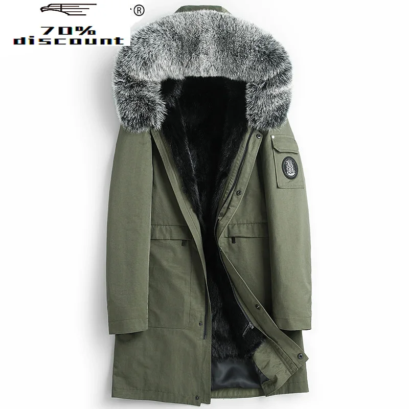 Real Fur Parka Long Coat Winter Jacket for Men Mink Fur Liner Fox Fur Collar Plus Size Parkas Mink Jacket BL288 KJ2552