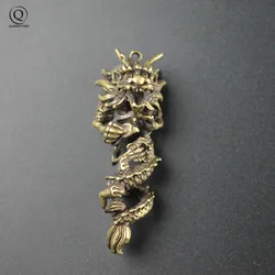 Archaize Copper Dragon Keychains Pendant Vintage Brass Metal Chinese Zodiac Animal Keychain Charm Car Key Rings Handmade Gifts