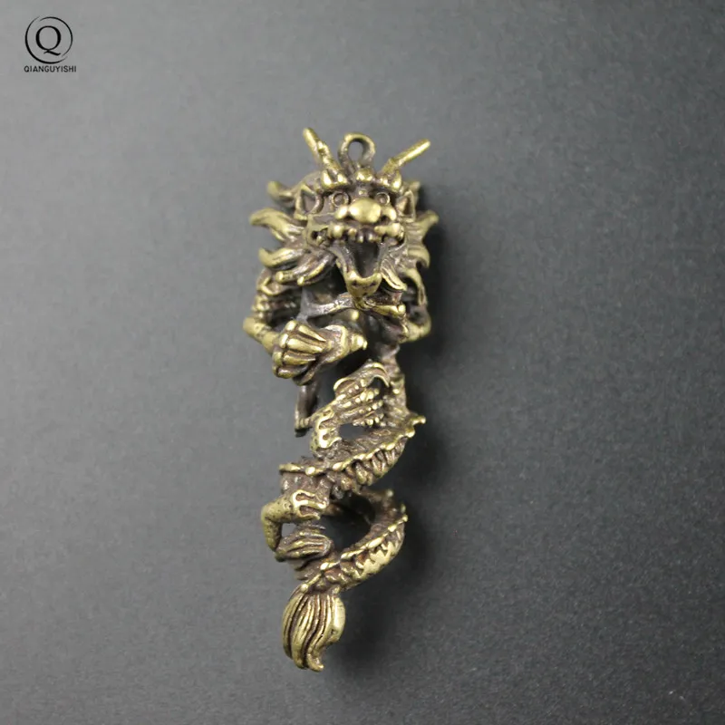 Archaize Copper Dragon Keychains Pendant Vintage Brass Metal Chinese Zodiac Animal Keychain Charm Car Key Rings Handmade Gifts