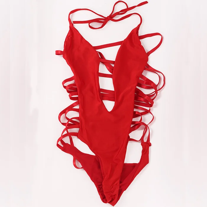 عميق الخامس الرقبة بيكيني ملابس السباحة النسائية الرسن ثوب السباحة 2021 Monokini سلسلة مثير ملابس السباحة قطعة واحدة عالية قطع ملابس السباحة #6