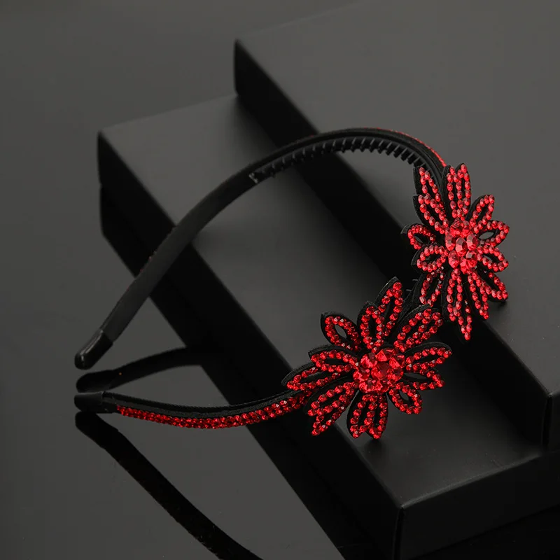 

Korean Version Simple Fashionable Big Flower Wide-brimmed Hair Band with Gear Women Rhinestone Non-slip Girl Hair Band Hairpins