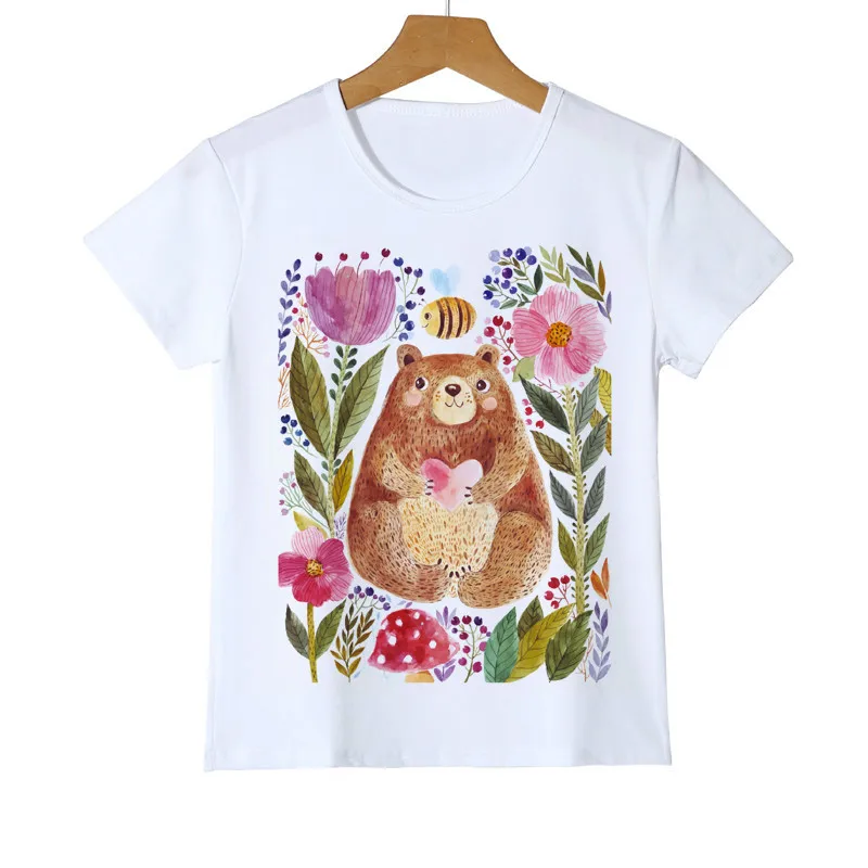 Boys Girls Bear And flower T-shirts 2020Summer Fashion Kids Clothing Tops Cartoon Bear Pattern T Shirts