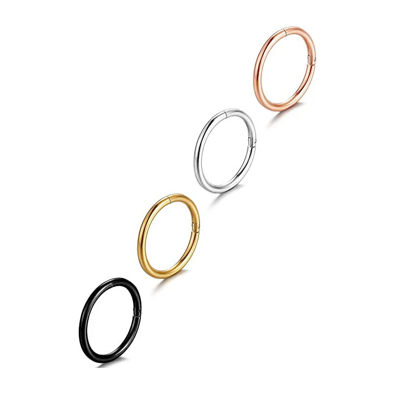 Surgical Steel Nose Ring Clicker Hinge Ear Helix Tragus Ring Hoop Body Piercing Jewelry  Thickness 0.8mm 1mm 1.2mm 1.6mm