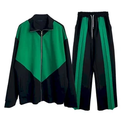 2021 autumn and winter suit men's green sports suit high street casual sweater tide brand loose Long-sleeved trousers stitched