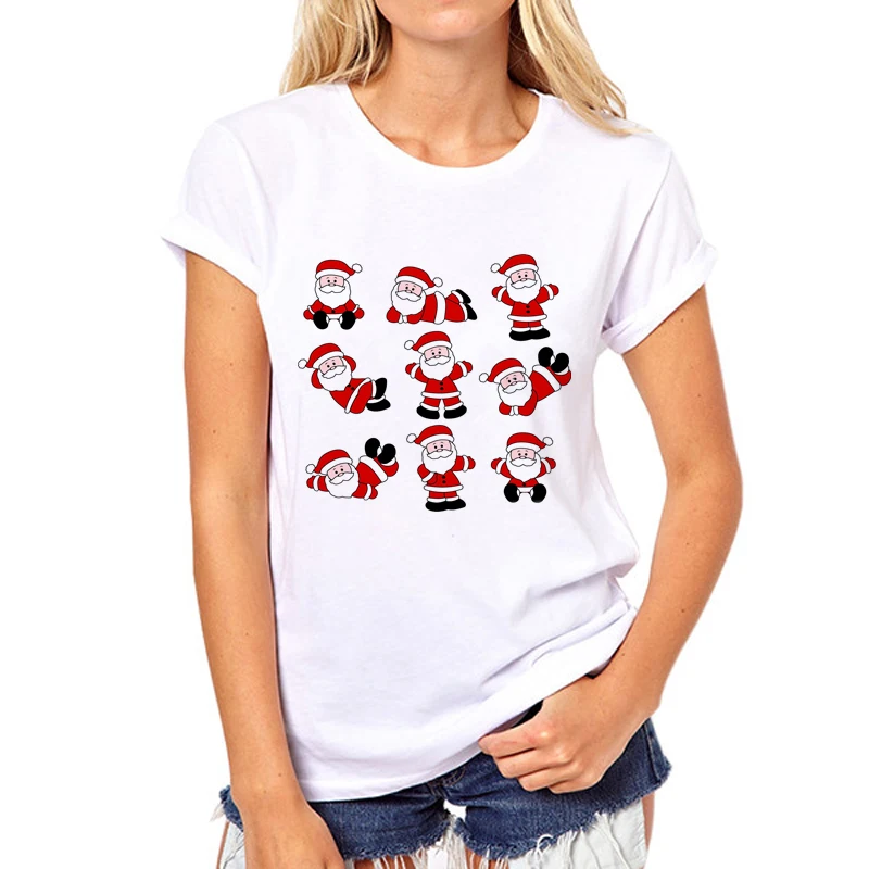 Merry Christmas Girl T Shirt Santa Claus Women Short sleeve Christmas Printed T-Shirt Casual Tops For Ladies Cute