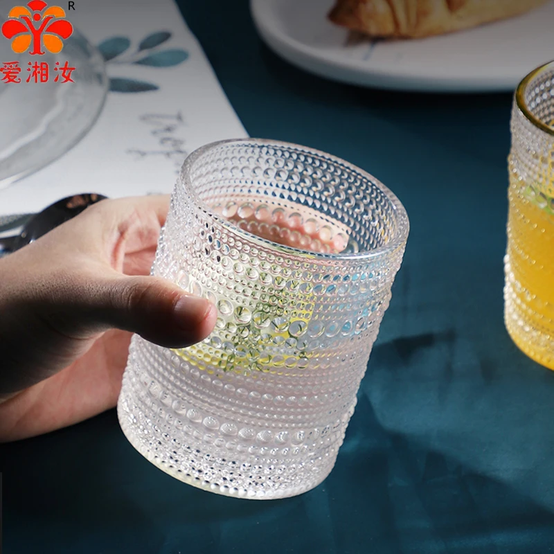 Aixiangru-Retro Dew Glass Cup, Classical Embossed Water Cup, High Value, Fruit Juice Cup, Ins Wind Drink Tea Cup