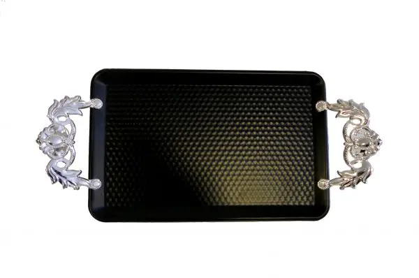 DOLBOVI COFFEE tray METAL BLACK COLOR, HANDLE SILVER tray поднос plateau de service