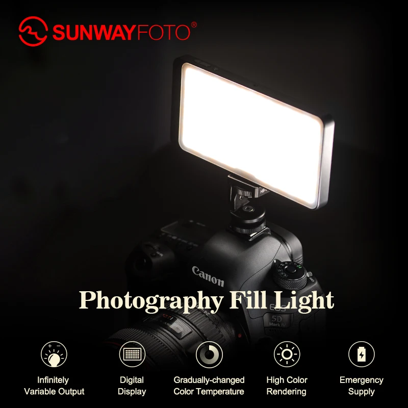 SUNWAYFOTO FL-120 LED On-Camera Light Photographic Lighting Studio Fill Light for DSLR Camera Selfie Light for Youtube Live