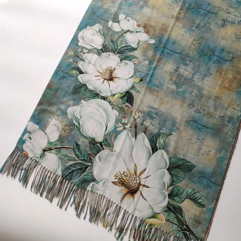 

Newest Cashmere Scarf Women Fashion Oil Painting Shawls Wraps Lady Travel Pashmina High Quality Thick Scarves Winter Neck Wram