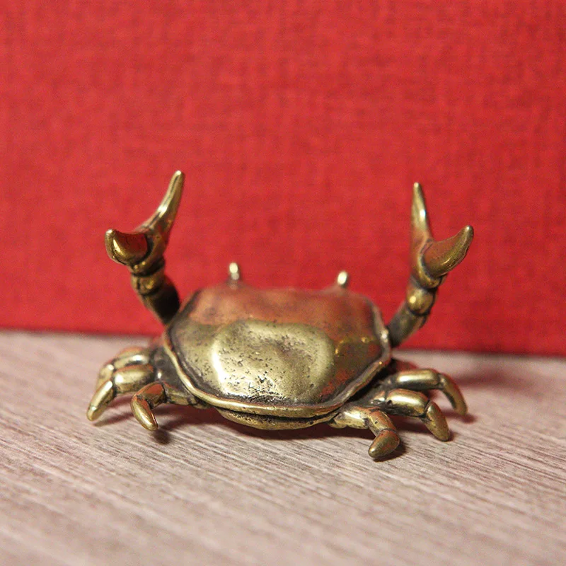 Retro Brass Weightlifting Crab Miniatures Figurines Pen Holder Desktop Ornament Animal Craft Creative Gift Small Rack Decoration