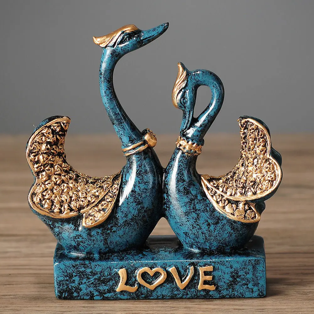 

Nordic Wedding Gift Love Couple Swan Resin Ornaments Store Cafe Table Statues Crafts Home Bedroom Desktop Figurines Accessories