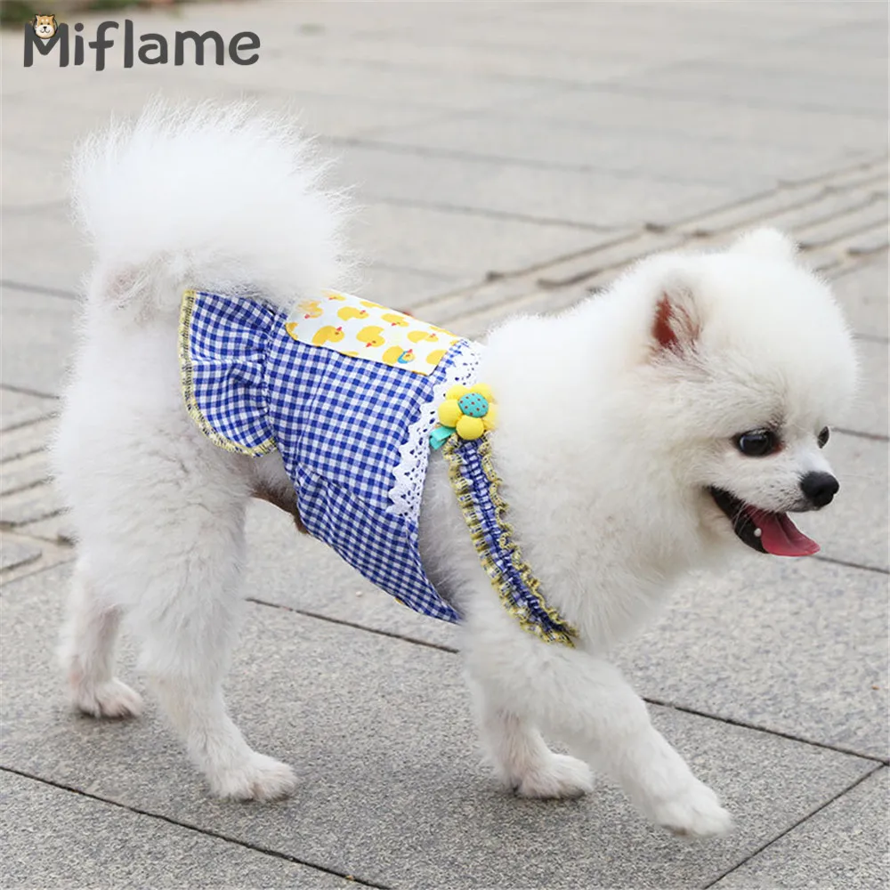 Miflame Small Dogs Princess Dress Plaid Dog Clothes Summer Puppy Skirt Dress Pomeranian Spitz Pet Fancy Dress Sweet Dog Clothing