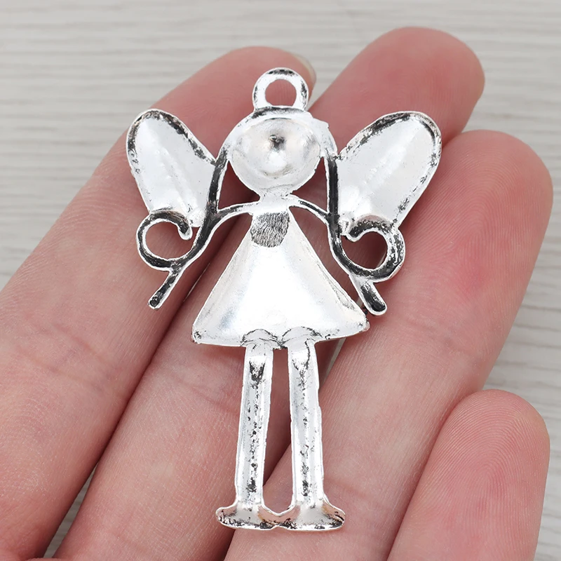 6 x Large Guardian Angel Charms Girl Pendants Fit Necklace Jewelry Making Findings 55x36mm