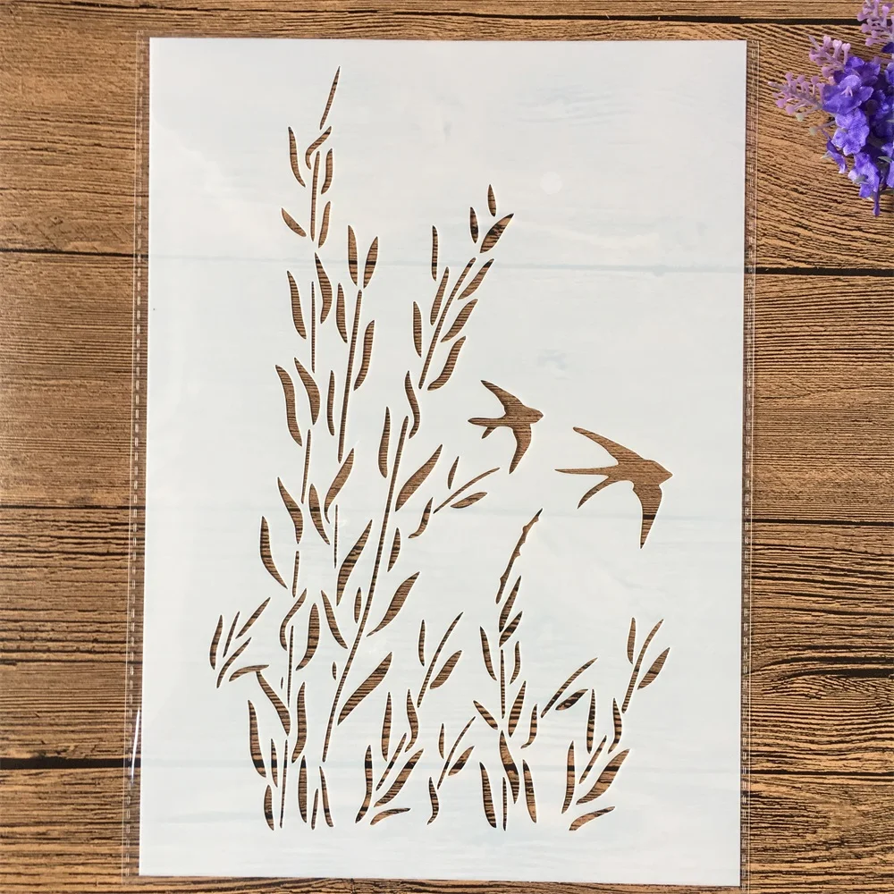 1Pcs A4 Swallow Grass DIY Layering Stencils Wall Painting Scrapbook Coloring Embossing Album Decorative Template