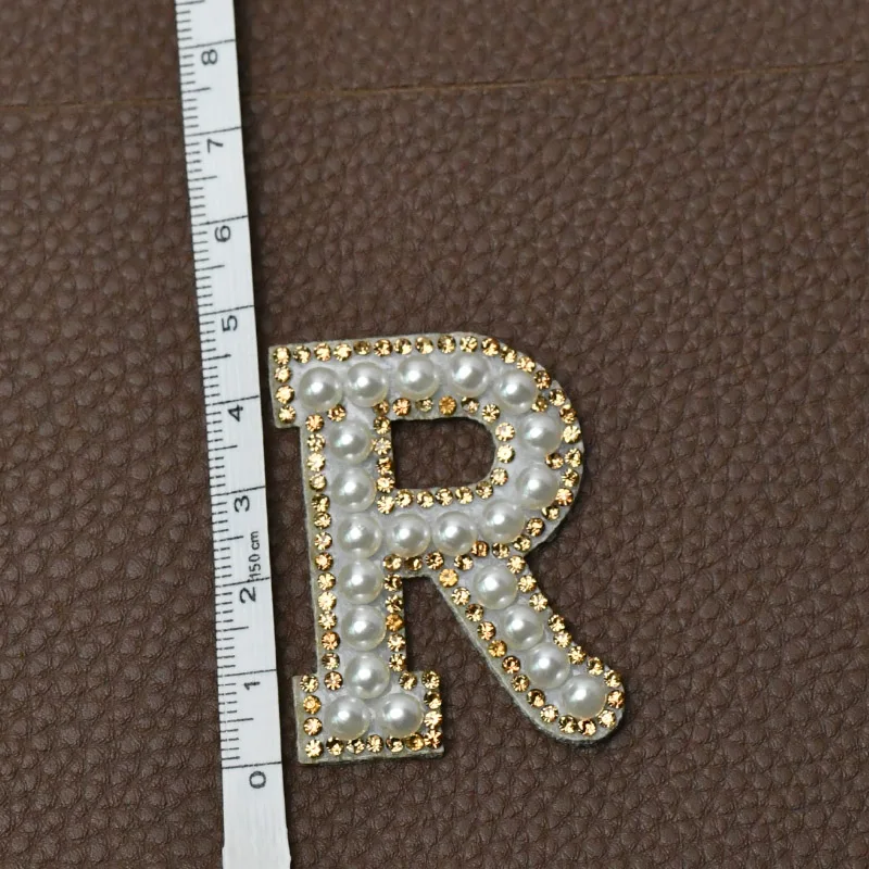 1Pcs Letter Patches Pearl Rhinestone Alphabet Patches For Clothes 3D Beads Applique iron On Patch