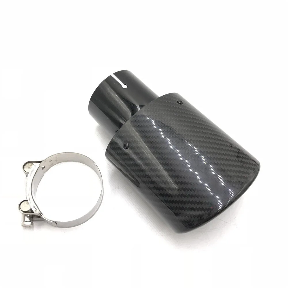 1 PCS Oval Slanted Car Exhaust Tips Carbon Fiber Exhausts Oval Pipes Car Stainless Black Muffler Pipe For Ak Double Tips