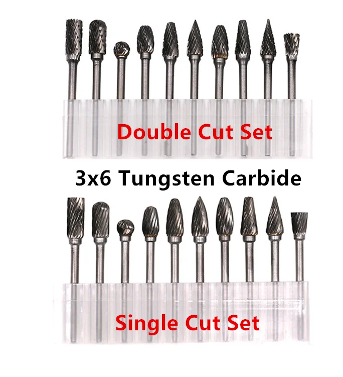 Jrealmer 10pc Assorted 6mm Tungsten Carbide Milling Cutter Rotary Tool Burr Rotary Dremel Tools
