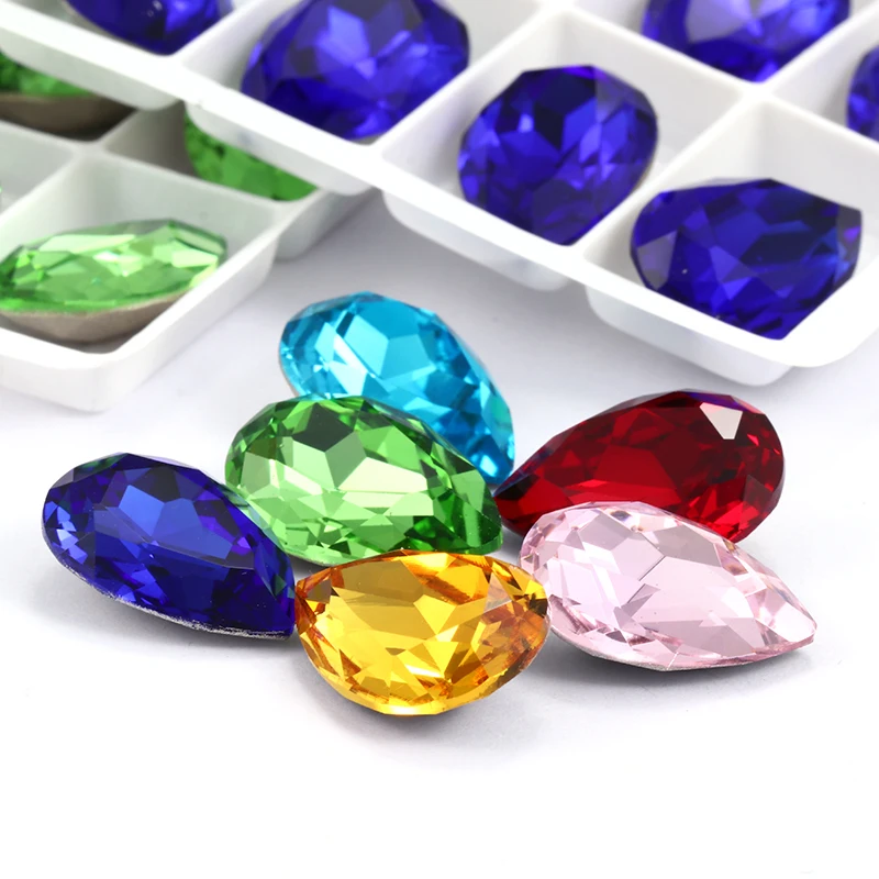 4 Sizes Shining Tear Drop K9 Glass Rhinestones Glass Crystal Pointback Rhinestones Glue on Garment Crafts Jewelry Accessories