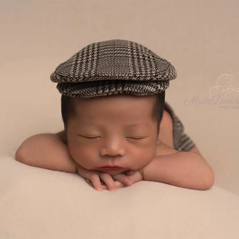 Pasgeboren Fotografie Props Baby Boy Hoed Plaid Kostuum Little Gentleman Photo Studio Accessoires Broek
