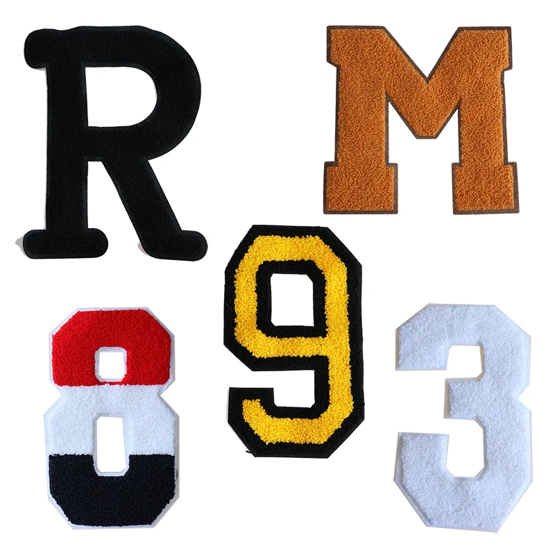 1 Pcs 3 8 9 Digital M R English letters Towel embroidery icon Iron on Patch for Clothing DIY Stripes Patchwork Custom Badges