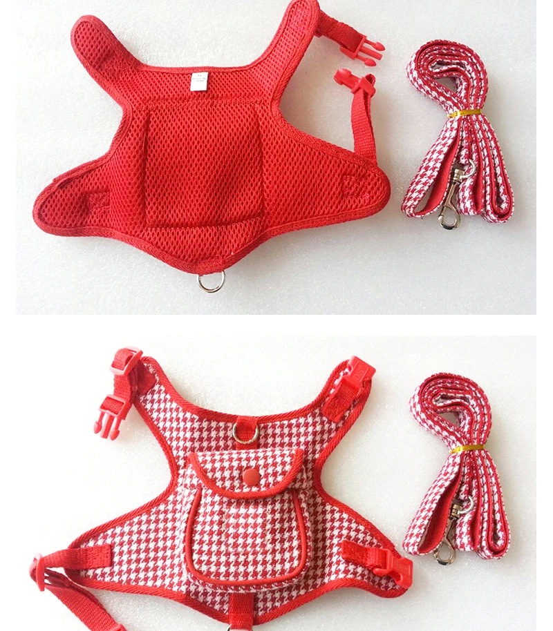 Plaid Pomeranian Harness zaino borse da scuola per cani di piccola taglia Set di guinzagli tascabili per cacca di animali domestici maltesi Spitz accessorio per collare con cinturino sul petto