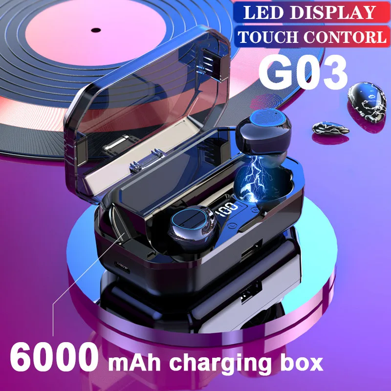 Mới G03 Tai Nghe Chụp Tai Không Dây LED Thông Minh Power Bank TWS 5.0 Bluetooth 9D Stereo IPX7 Chống Nước PK G02 Cho Realme X2 pro Q X