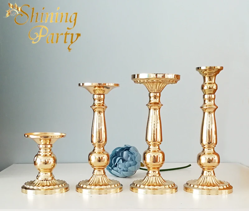 Shining Party Vintage Gold Metal Candle Holders, Table Centerpieces, Wedding Party Home Bar Christmas Decoration