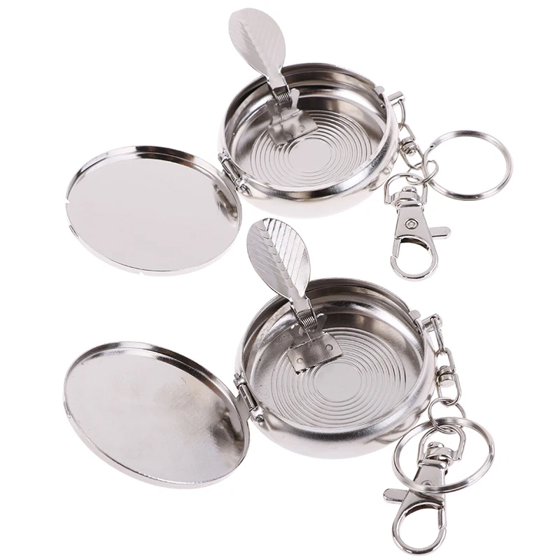 1Pcs Stainless Steel Portable Round Shaped Mini Cigarette Ashtray With Key Chain Smoking Accessories Cigarette Supplies