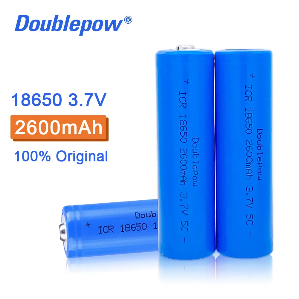 100% new original Doublepow 18650 battery 3.7v 2600mah 18650 rechargeable lithium battery for flashlight batteries