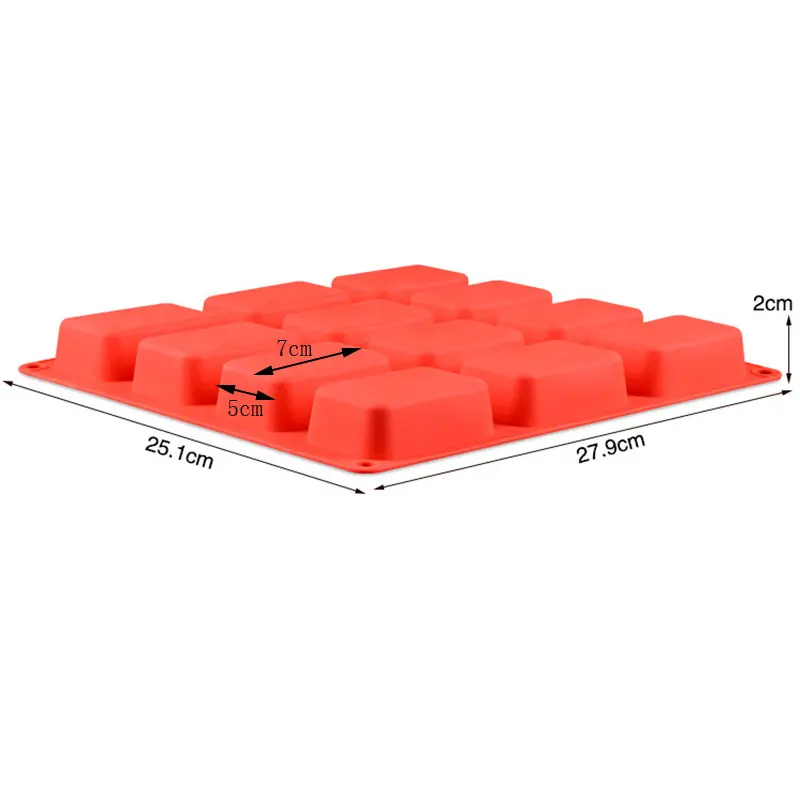 Square Silicone Baking Pan, 12 Cavity, DIY for Mini Cakes, Cookie, Biscuit, Bread Mould, Dessert Bakeware, Decorating Tools