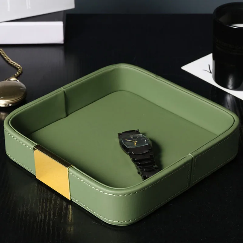 

PU Leather Storage Tray Jewelry Display Plate Cosmetic Organizer Luxury Home Living Room Office Desktop Sundries Container Box