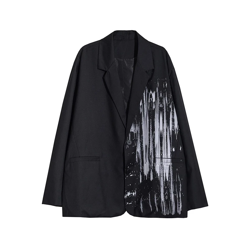 New Spring Vintage Tie Dye Notched Collar Single Breasted Print Blazer Coat Women Long-sleeved Office Black Suit Outwear