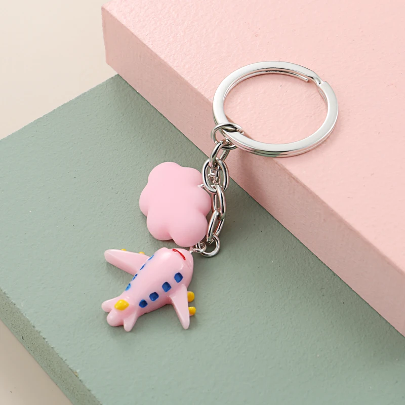 Lovely Aviation Keychain Resin Key Ring Rainbow Airplane Cloud Hot Air Balloon Key Chain Girl Teens Gifts DIY Jewelry Handmade