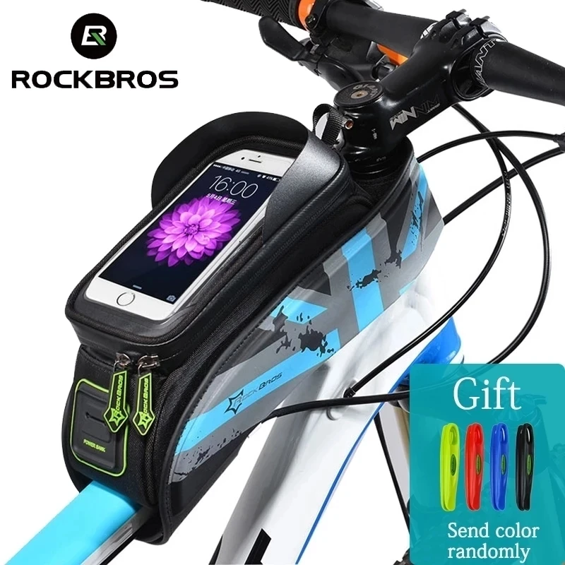 Rockbros telefone bicicleta sacos à prova de chuva 5.8/6.0 caso do telefone tela de toque ciclismo sacos panniers quadro da bicicleta acessórios